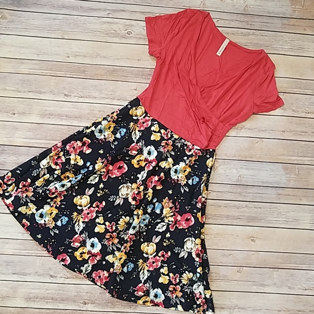 Orange Floral Womens Spring Wrap Dress, Multi Sz